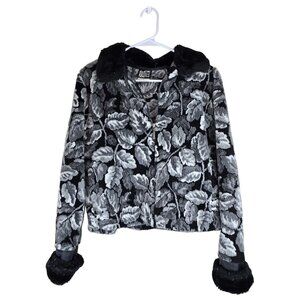 Vintage Duffel Outdoor Black & Gray Faux Fur‎ Floral Cropped Jacket Small